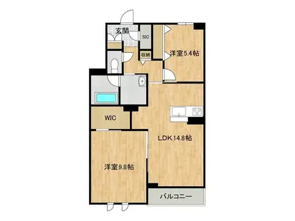ワキュウ(2LDK/1階)の間取り写真