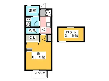 Kフラット(1K/2階)の間取り写真