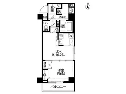 プレール・ドゥーク錦糸町V(1LDK/4階)の間取り写真