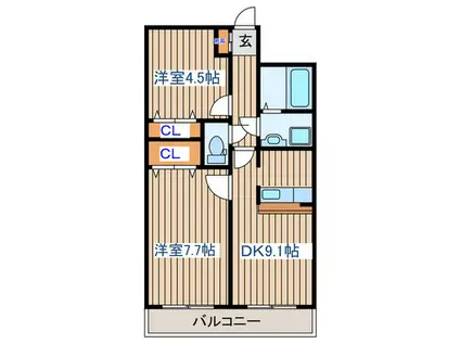 プラーナ泉中央(2DK/8階)の間取り写真