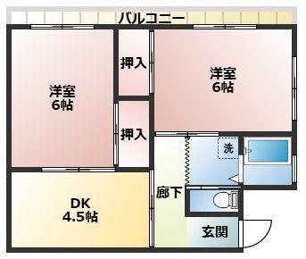 さつきが丘花島(2DK/2階)の間取り写真
