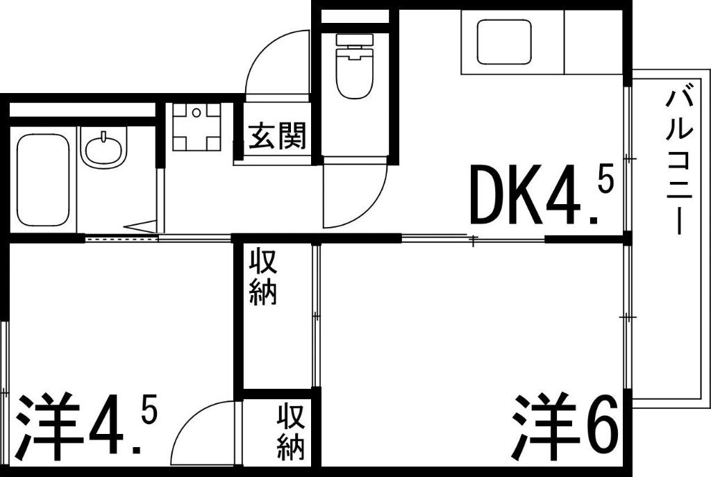 第二野里ハイツ(2DK/1階)の間取り写真