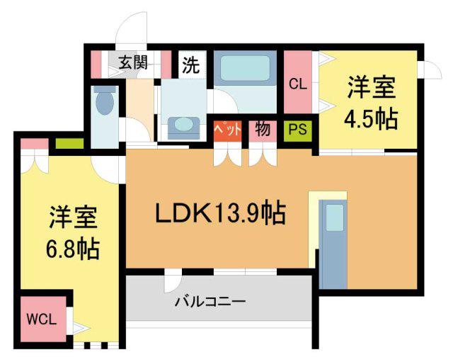 ベル アントレ 西宮(2LDK/2階)の間取り写真