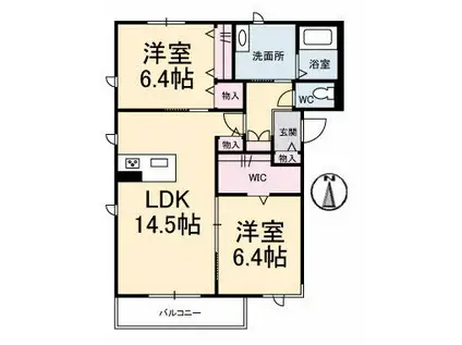 グランベレオみとう(2LDK/1階)の間取り写真