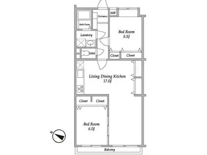ガーデンハウス千歳船橋(2LDK/2階)の間取り写真