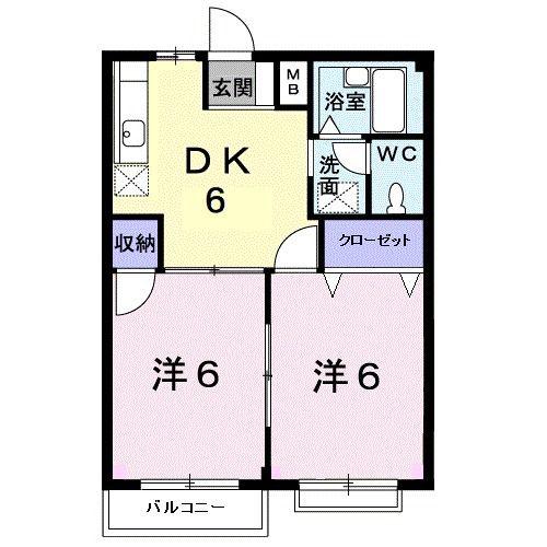エルディム川西(2DK/2階)の間取り写真