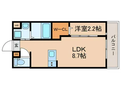 リアコート枚方御殿山町サウス(1LDK/2階)の間取り写真