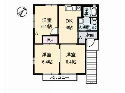 シャルマン C棟(3DK/1階)の間取り写真
