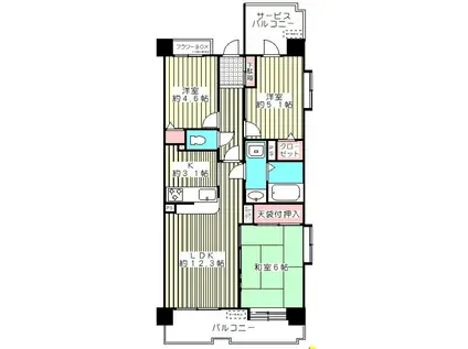 ローヤルシティ川口西青木(3LDK/4階)の間取り写真