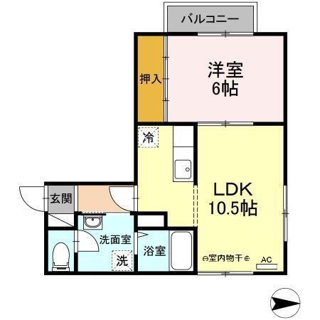 グナンドール九(1LDK/2階)の間取り写真