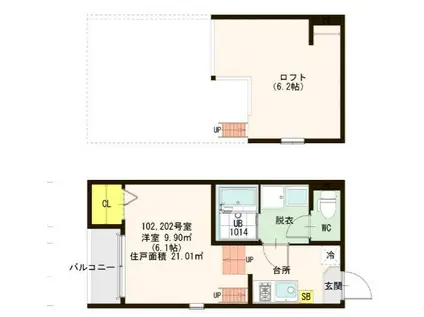 ハーモニーテラス川原(1SK/1階)の間取り写真