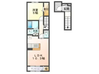 ラ・ルーナ(1LDK/2階)の間取り写真