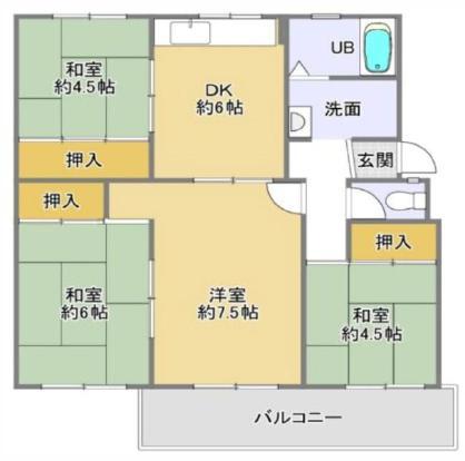 高倉台7-3団地 27号棟(4DK/4階)の間取り写真