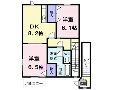 ベルフラワーA(2DK/2階)の間取り写真