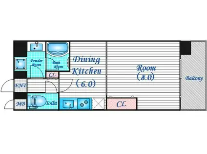 アルグラッド福島イースト(1DK/9階)の間取り写真