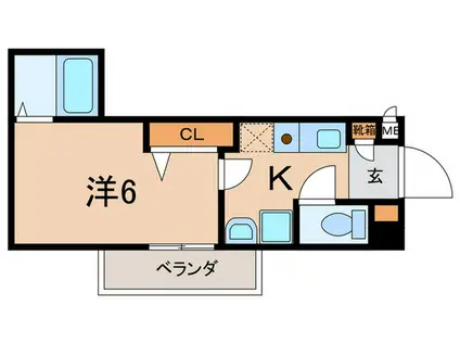 ラムール六甲山ノ手(1K/2階)の間取り写真
