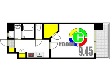 ロアール東白島(1K/10階)の間取り写真