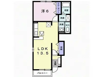 ピア・ノースI(1LDK/1階)の間取り写真