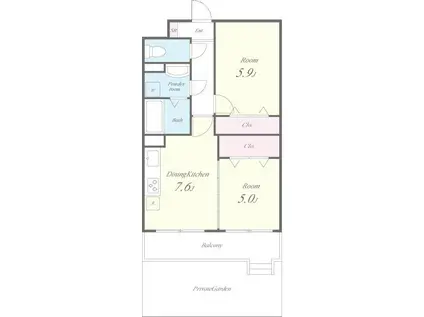 アトリオ石神井公園(2DK/1階)の間取り写真