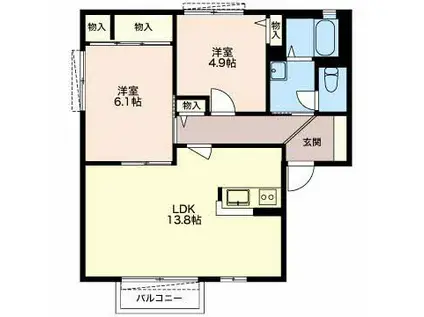 エーデルハイム B棟(2LDK/2階)の間取り写真