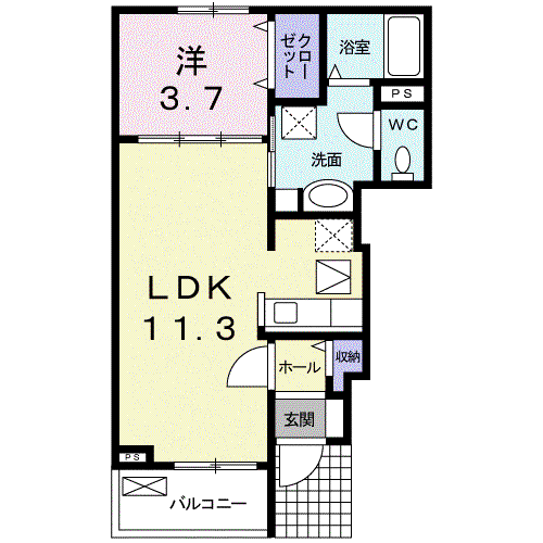 ヴィヴァーチェB(1LDK/1階)の間取り写真