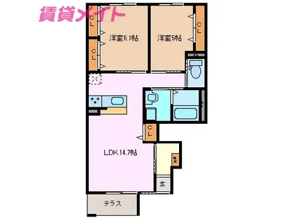 F.アザレア 7(2LDK/1階)の間取り写真