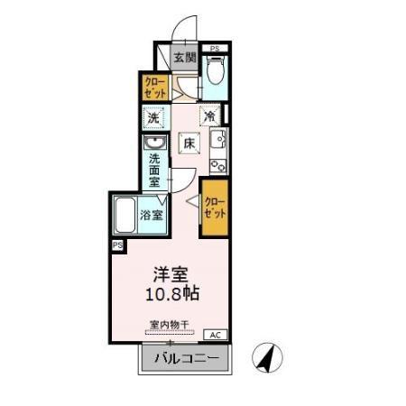 アルカンシエル B棟(ワンルーム/1階)の間取り写真