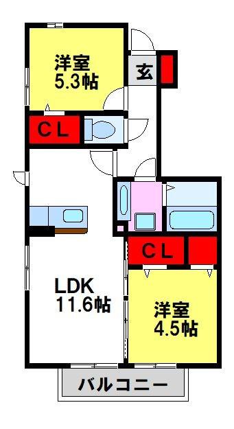 グレイス仁(2LDK/1階)の間取り写真