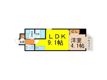 LUXETAGE大須ウエスト(1LDK/9階)の間取り写真