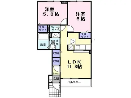 ニューフィールドグローリーI(2LDK/1階)の間取り写真