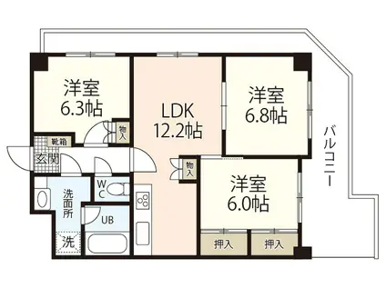 ポニクレール比治山(3LDK/5階)の間取り写真