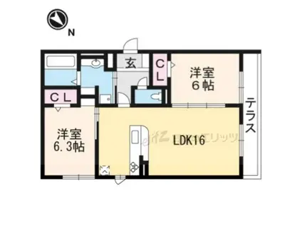 セジュールドソレイユ(2LDK/1階)の間取り写真