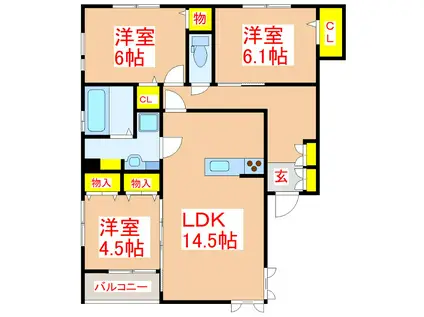 ミルクレープ加治木(3LDK/3階)の間取り写真