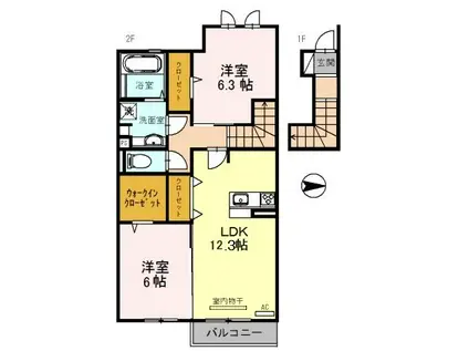 ローヤルヴィラ勝原(2LDK/1階)の間取り写真