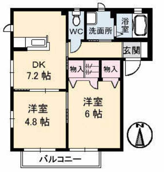 ハピネスル兒島 B館(2DK/1階)の間取り写真