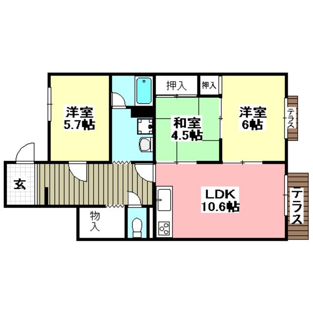 レジデンス吉川2号棟(3LDK/1階)の間取り写真