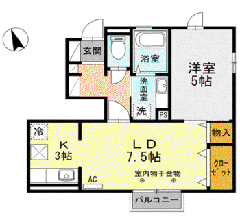 ノーブル照手(1LDK/1階)の間取り写真