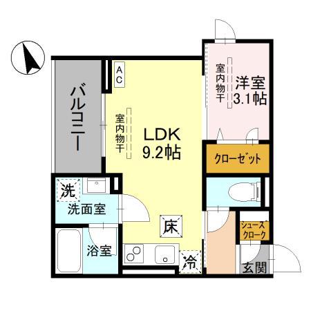 TORISIAS 東城南 B B(1LDK/1階)の間取り写真