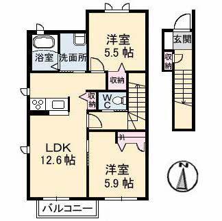 ウィンズF棟(2LDK/2階)の間取り写真
