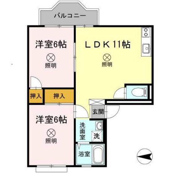 サンライフ下伊福(2LDK/3階)の間取り写真