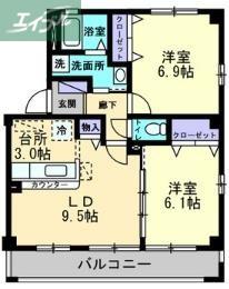 シャルム(2LDK/2階)の間取り写真