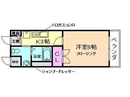 シプレス(1K/3階)の間取り写真