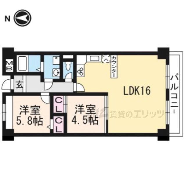 リアライズ高槻(2LDK/6階)の間取り写真