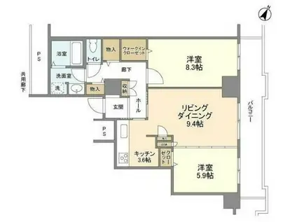 トルナーレ日本橋浜町(2LDK/22階)の間取り写真