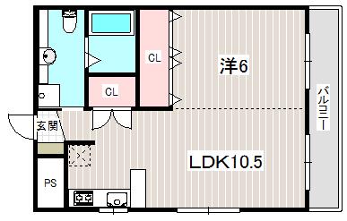 クラシオン(ワンルーム/2階)の間取り写真