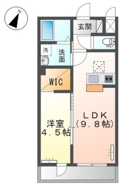 コスモタウン山の手(1LDK/2階)の間取り写真