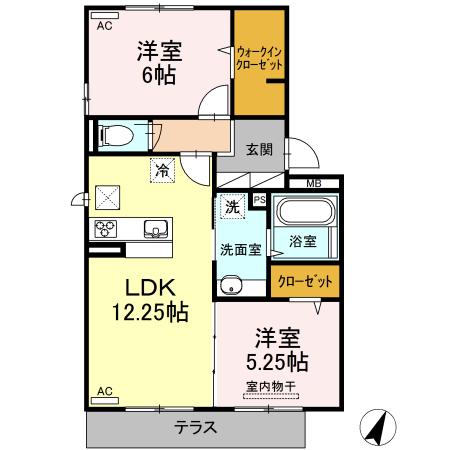 アコールジェンテ B棟(2LDK/1階)の間取り写真
