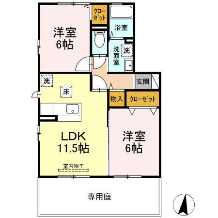 レジデンス-M(2LDK/1階)の間取り写真