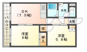 BETTER R湊町(2DK/4階)の間取り写真