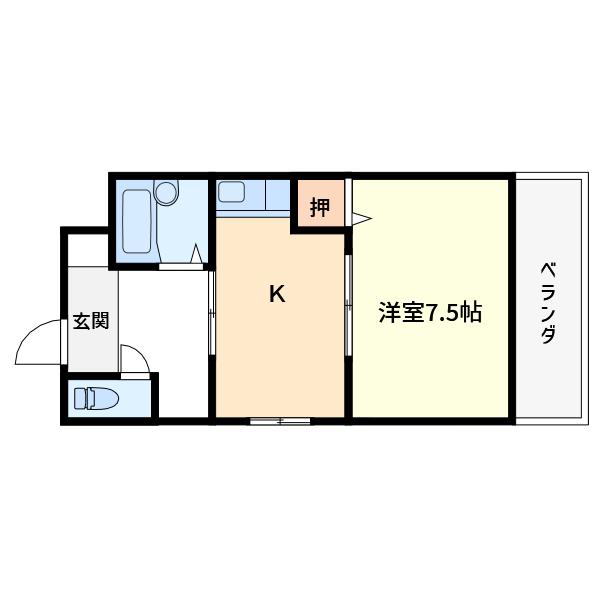 青葉丘コーポI(1K/2階)の間取り写真